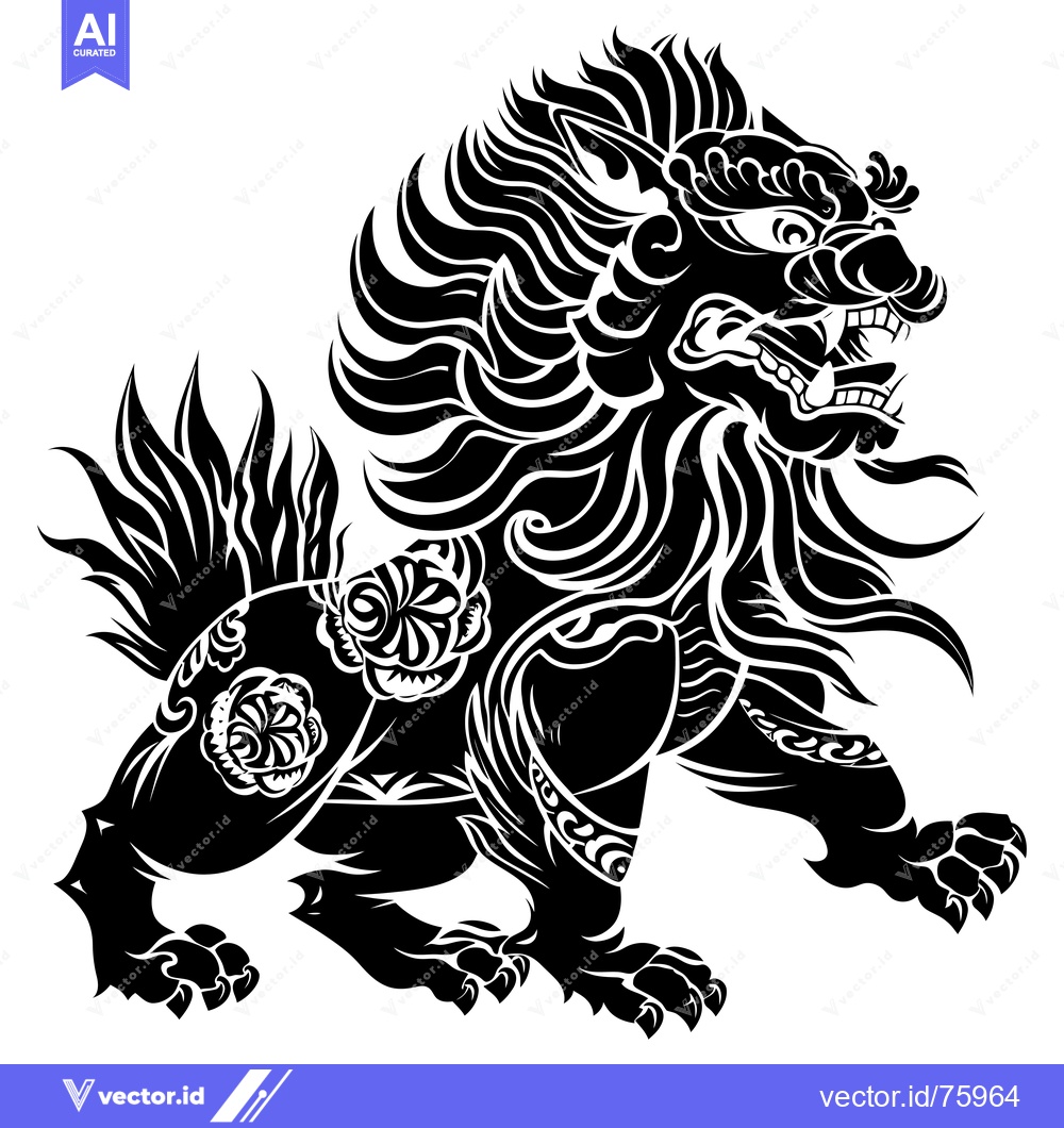 Premium Vector dari Black and White Stylized Illustration of a Chinese Guardian Lion