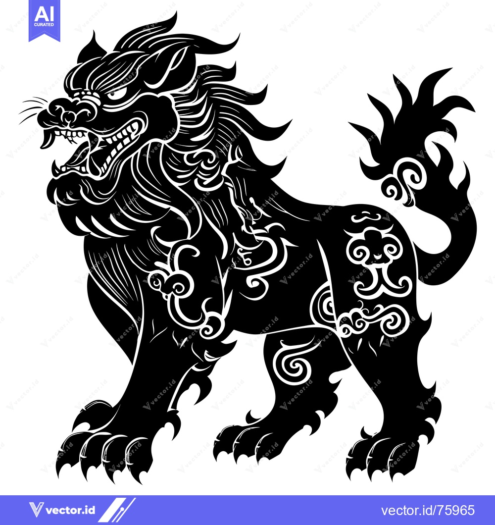 Premium Vector dari Black and White Illustration of a Chinese Guardian Lion