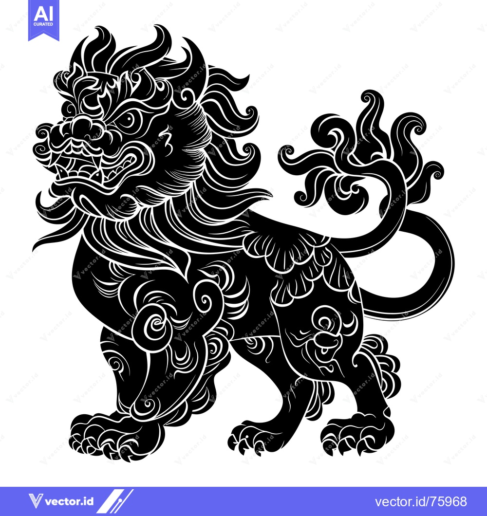 Premium Vector of A Detailed Black and White Illustration of a Lion-Like Creature with O