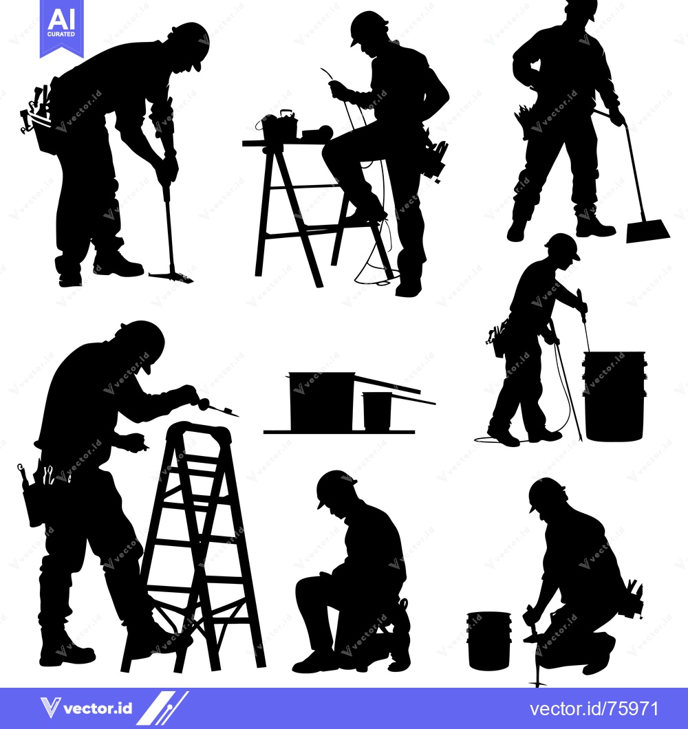 Premium Vector dari Silhouettes of Construction Workers Performing Various Tasks