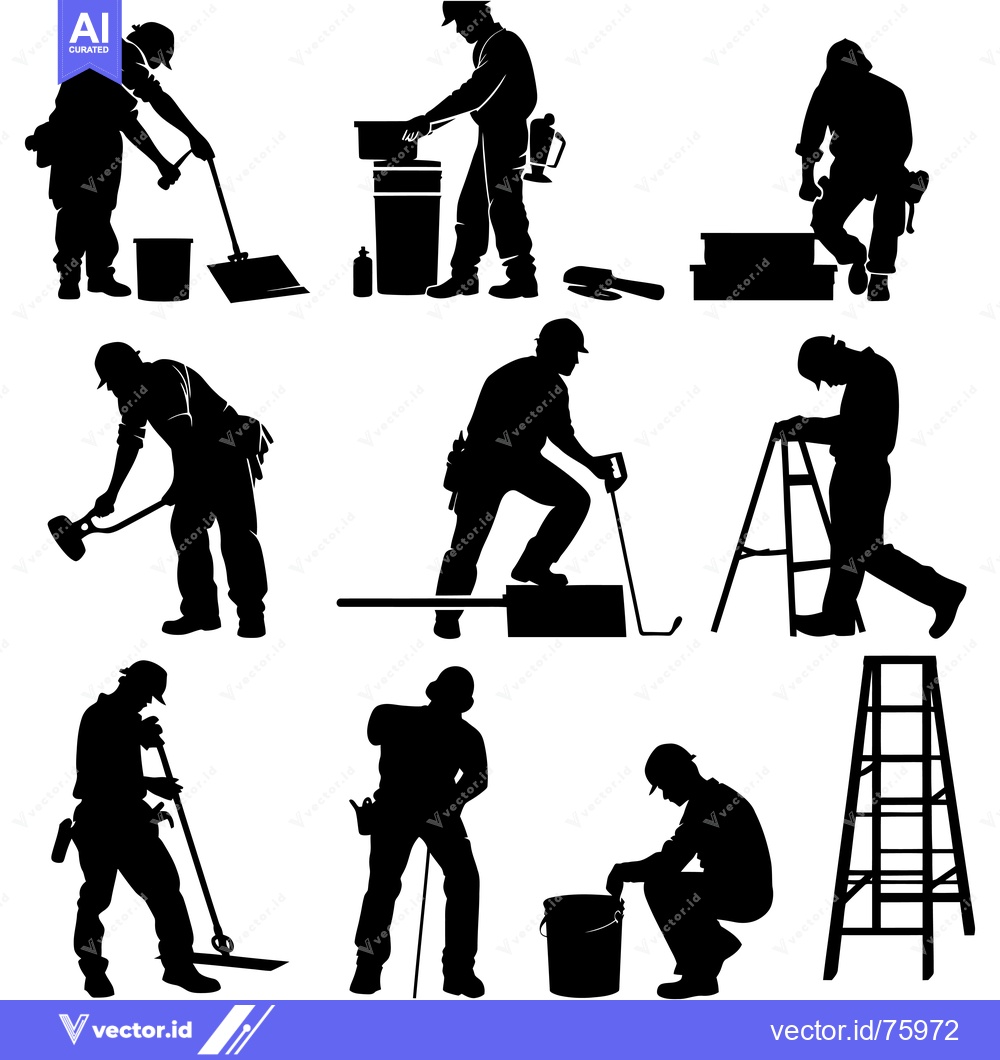 Premium Vector dari Silhouettes of Construction Workers Performing Various Tasks
