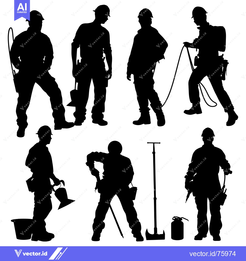 Premium Vector of Silhouettes of Construction Workers with Tools and Equipment