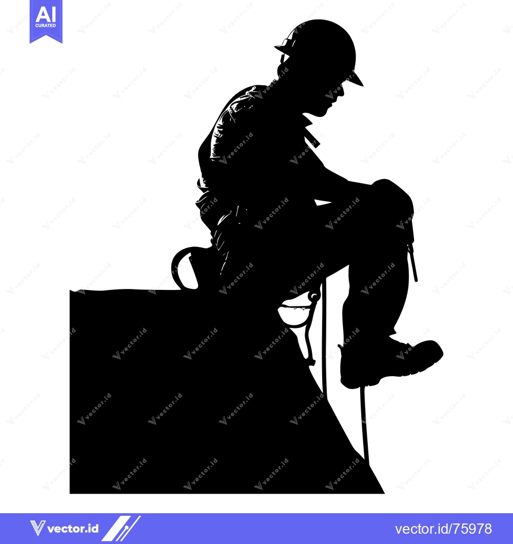 Premium Vector of Silhouette of a Construction Worker Sitting on a Roof