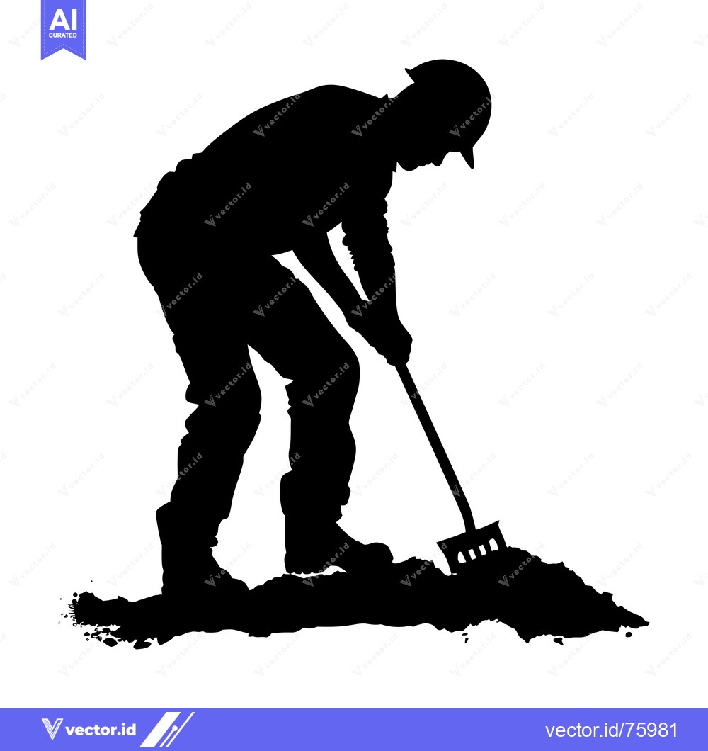 Premium Vector dari Silhouette of a Construction Worker Digging with a Shovel