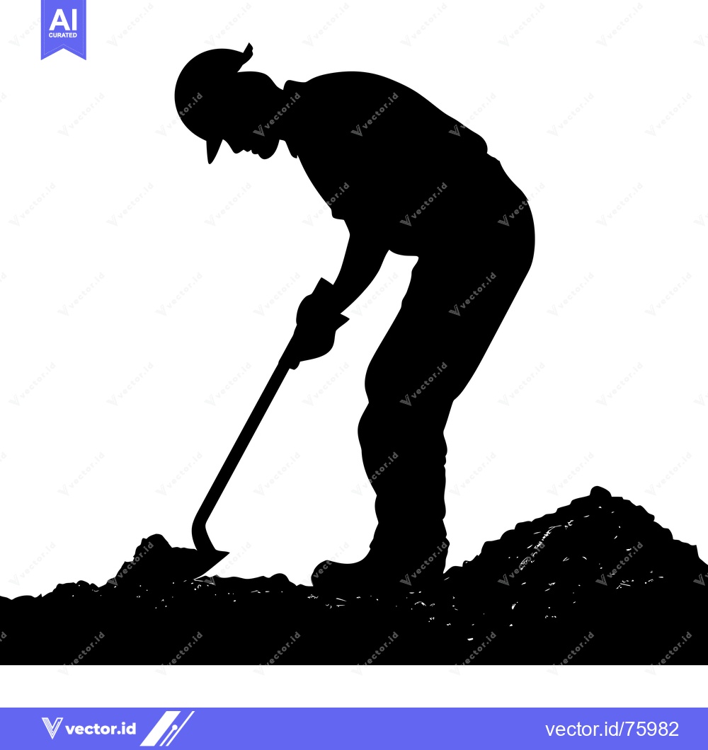 Premium Vector of Silhouette of a Construction Worker Digging with a Shovel