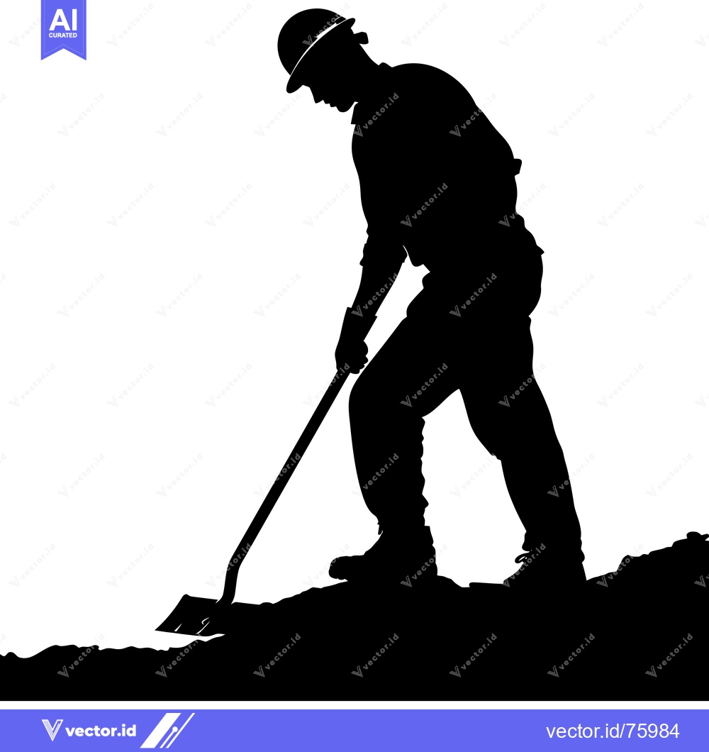 Premium Vector of Silhouette of a Construction Worker Digging with a Shovel