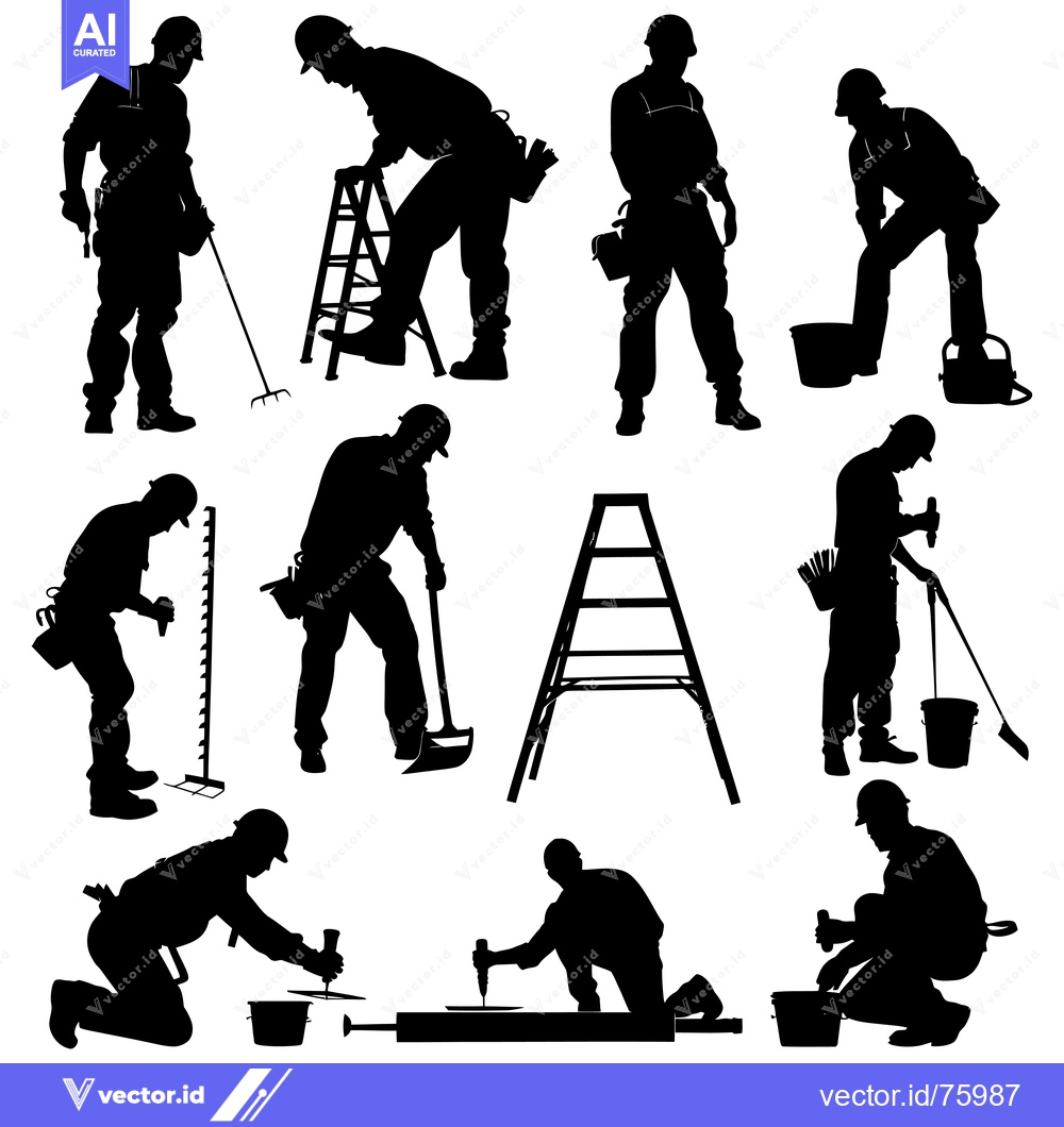 Premium Vector dari Silhouettes of Construction Workers in Various Poses
