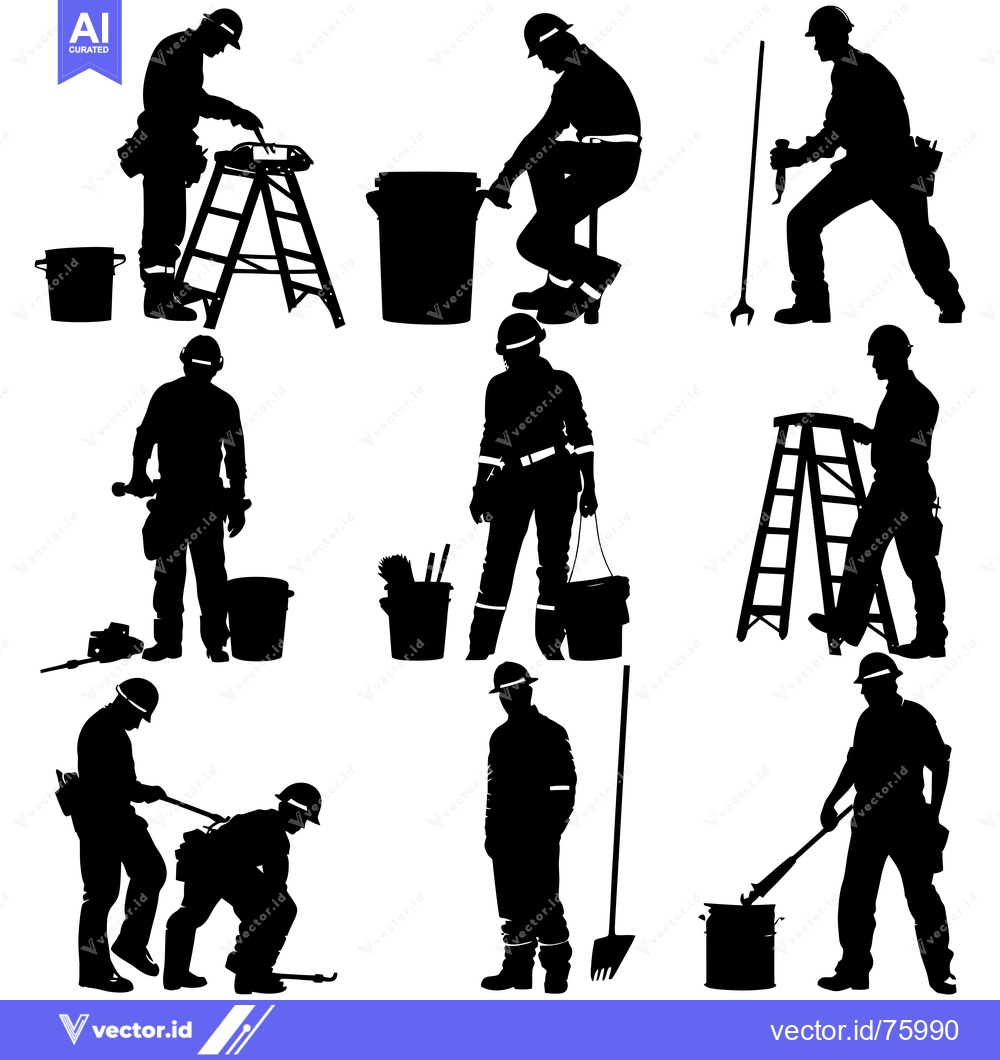 Premium Vector dari Silhouettes of Construction Workers with Tools and Equipment