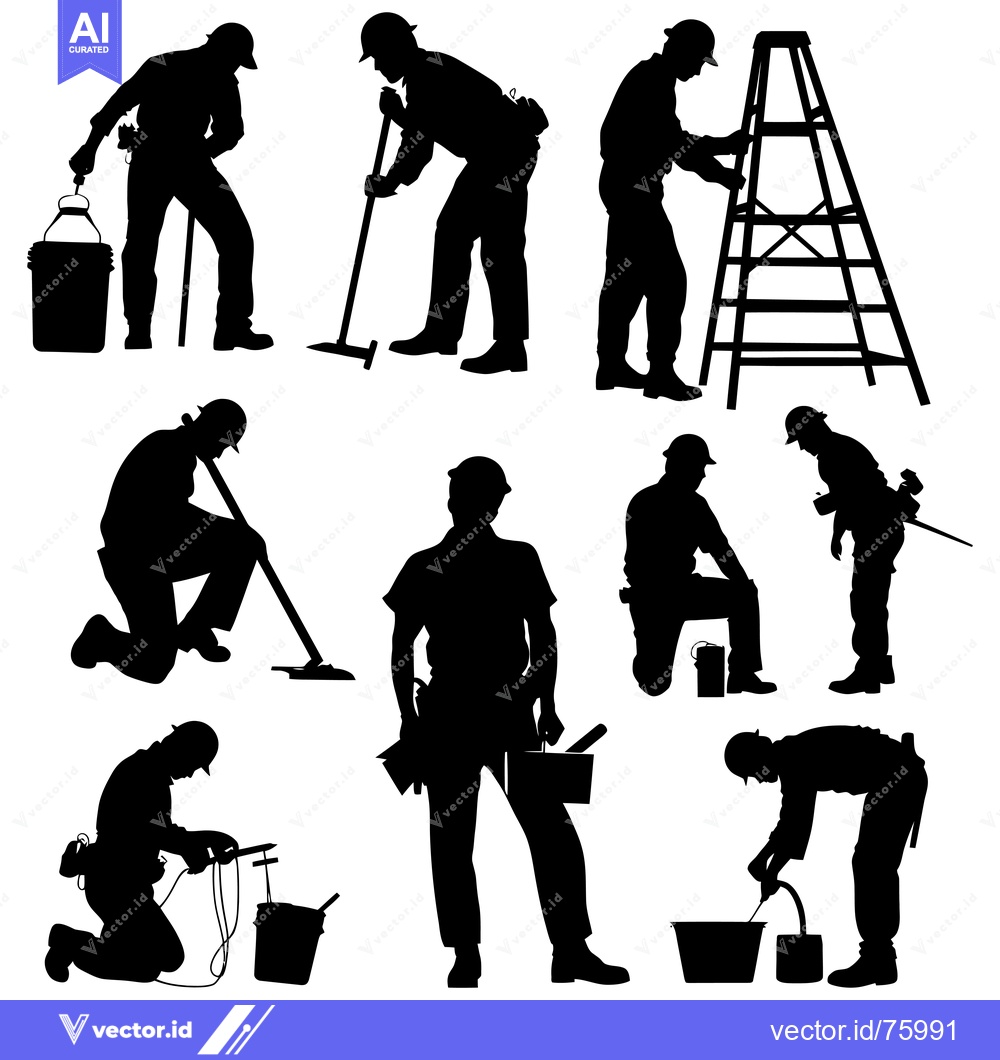 Premium Vector of Silhouettes of construction workers engaged in various tasks