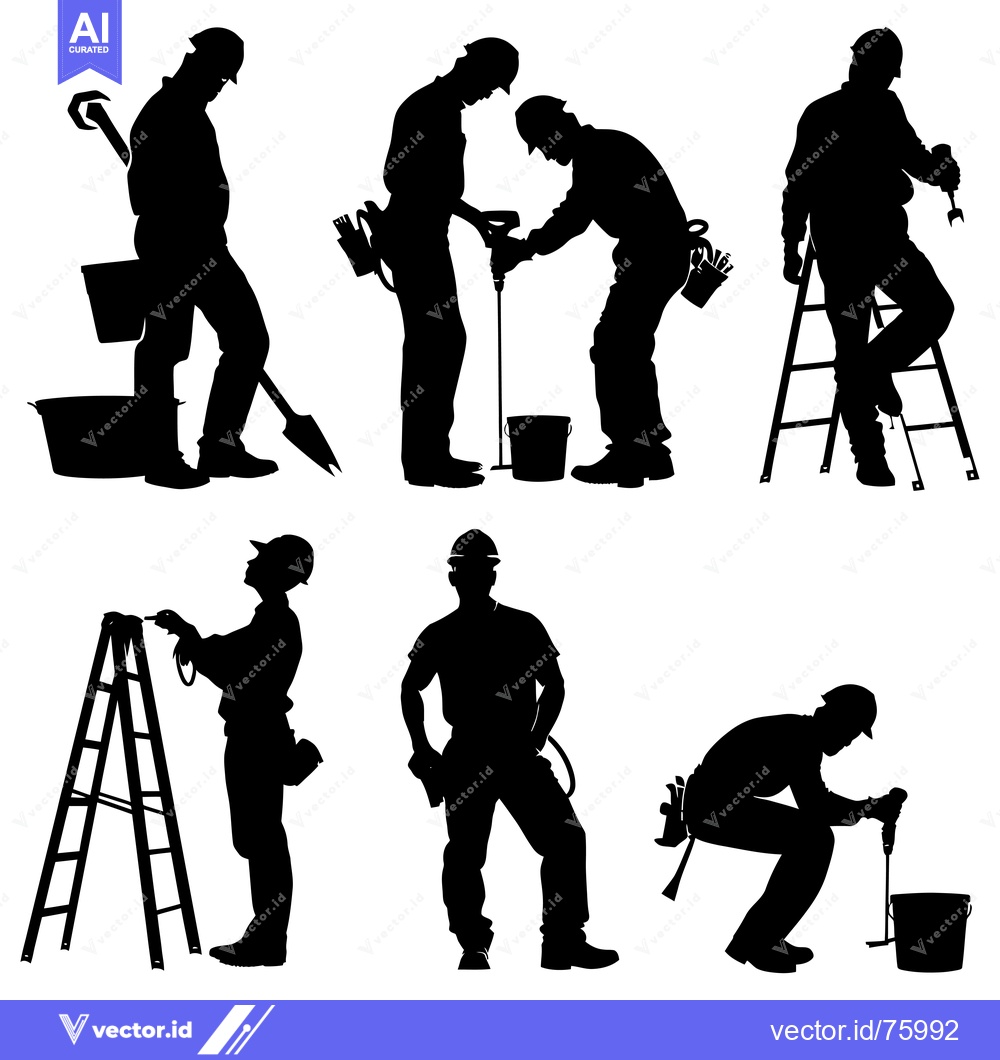 Premium Vector of Silhouettes of Construction Workers with Tools and Equipment