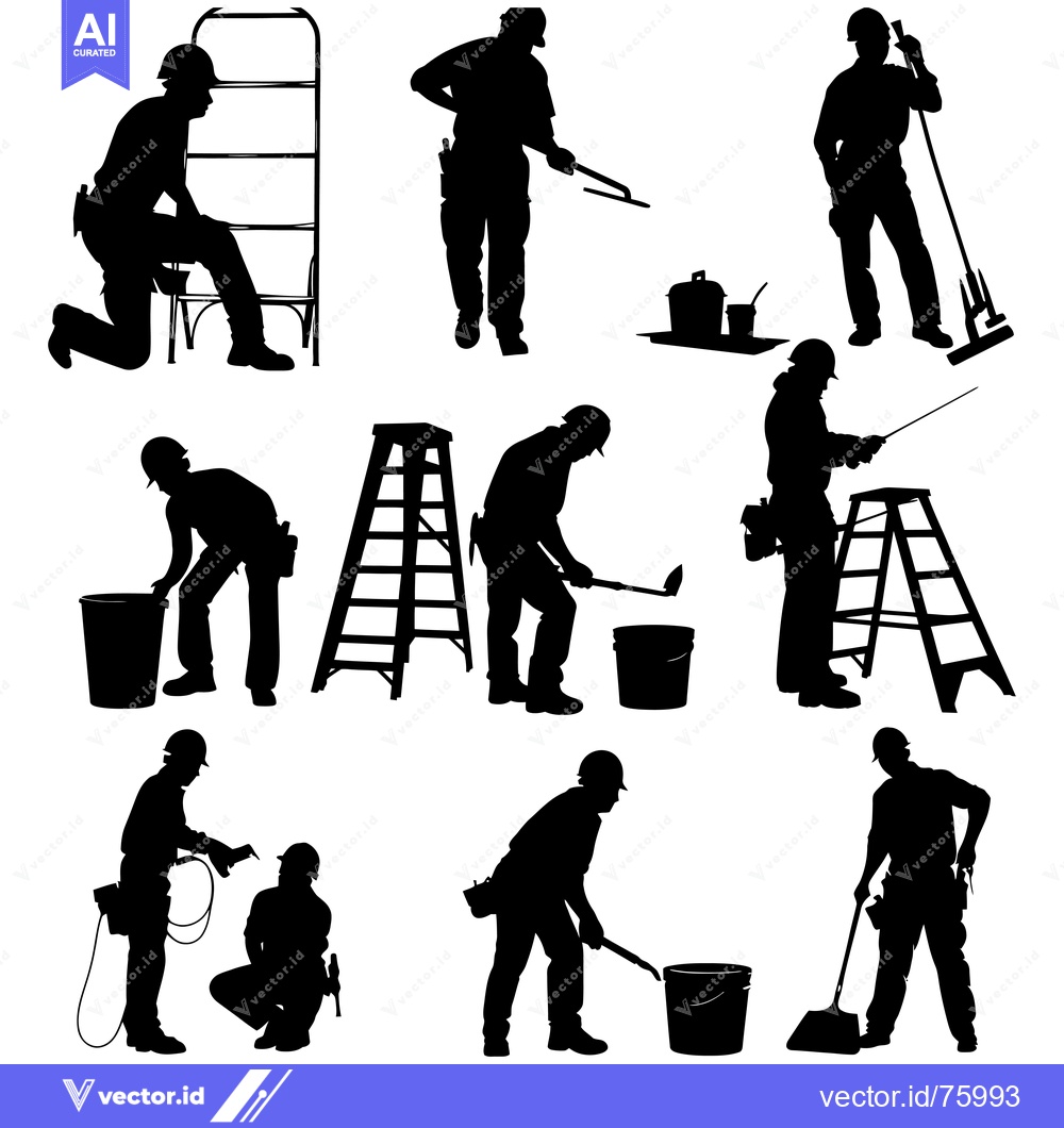 Premium Vector dari Silhouettes of Construction Workers with Tools and Equipment