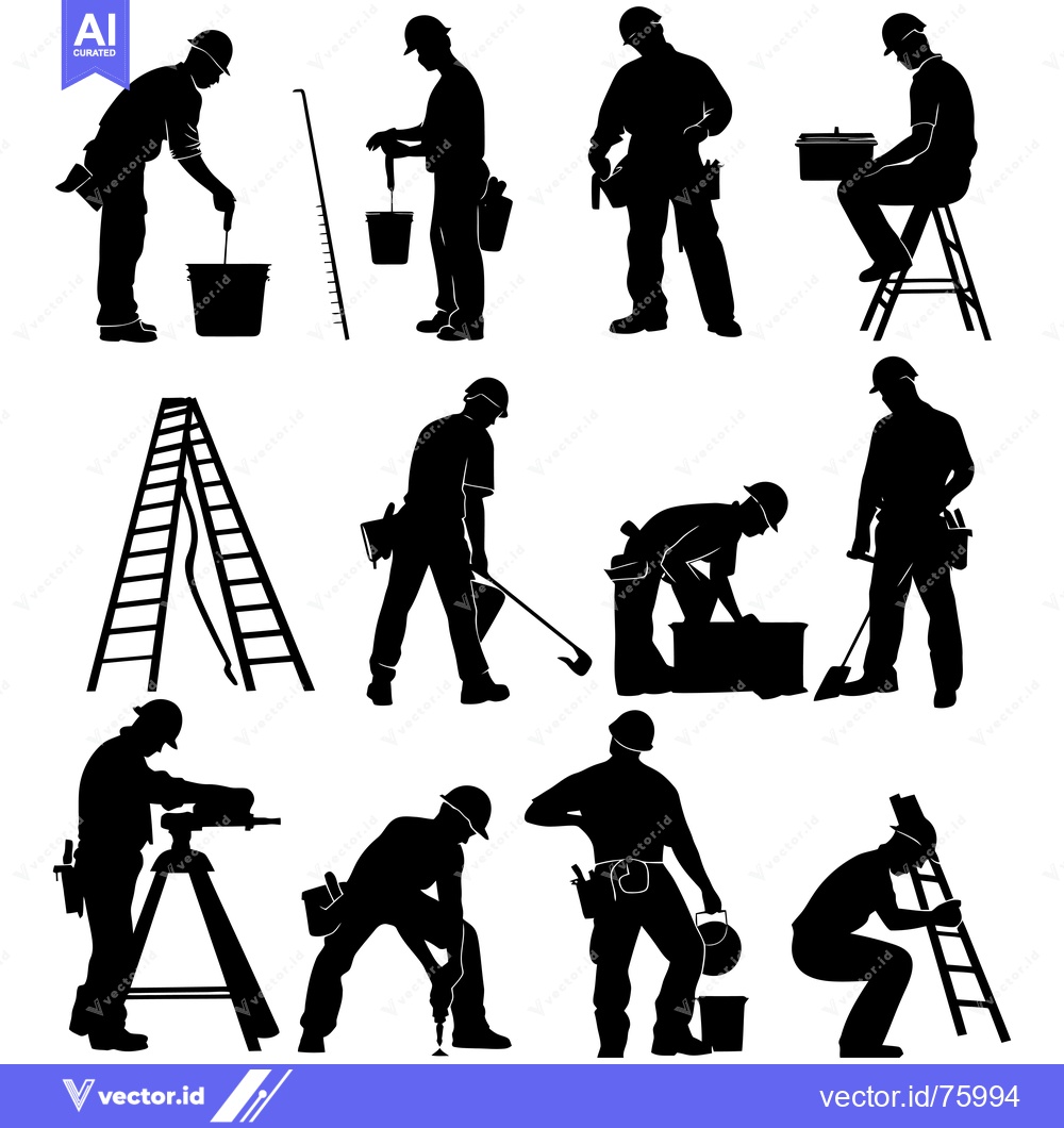 Premium Vector dari Silhouettes of Construction Workers Performing Various Tasks