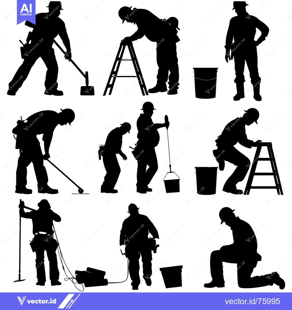 Premium Vector of Silhouettes of Construction Workers in Various Poses