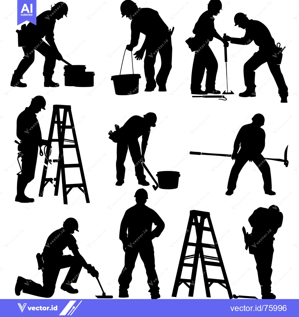 Premium Vector of Silhouettes of Construction Workers and Their Tools