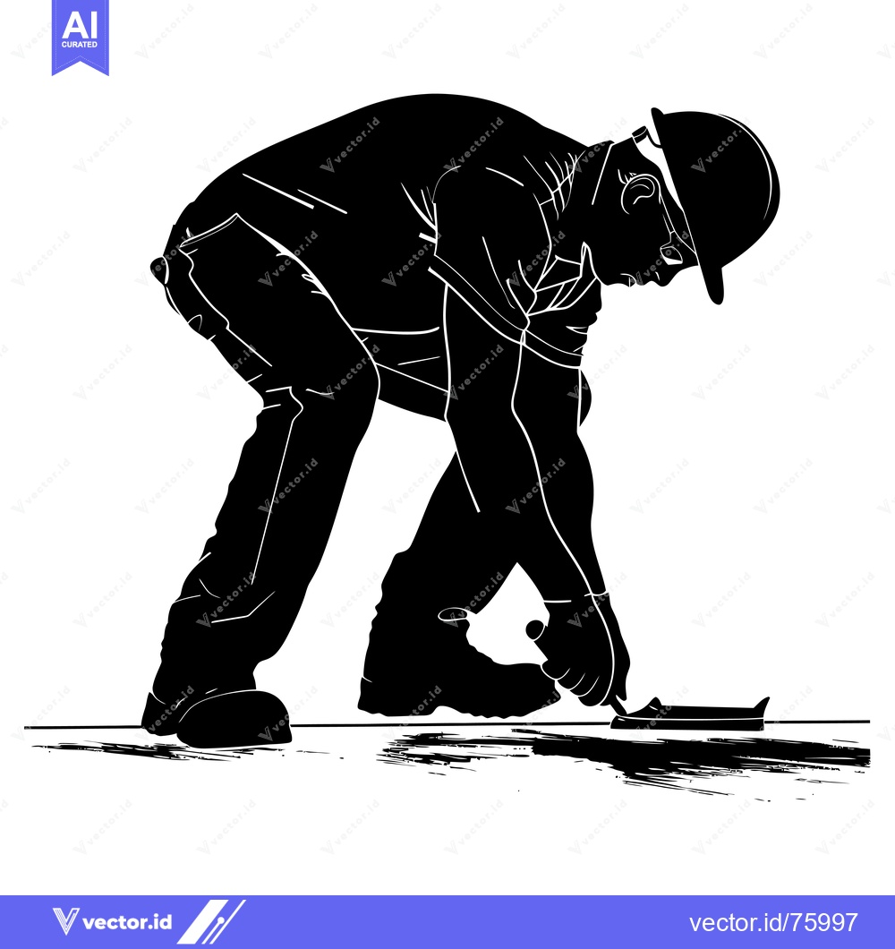 Premium Vector dari A Black and White Silhouette of a Construction Worker Using a Trowel