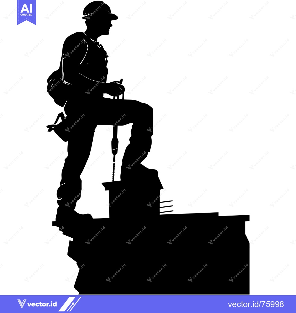 Premium Vector dari Silhouette of a Construction Worker on a Rooftop