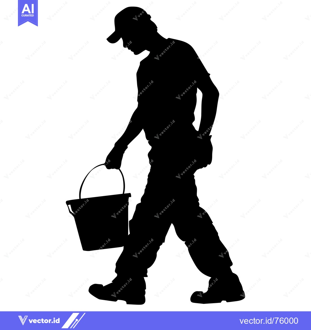 Premium Vector dari Silhouette of a Man Walking with a Bucket
