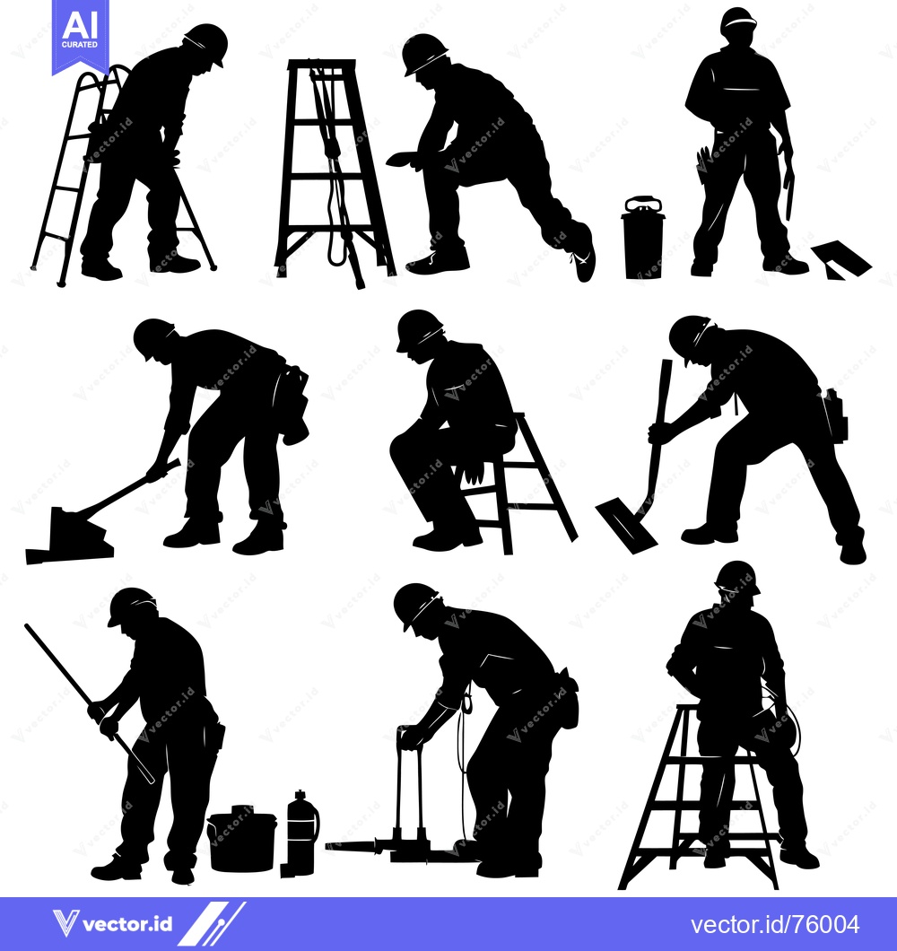 Premium Vector dari A Collection of Silhouettes Depicting Construction Workers Performing