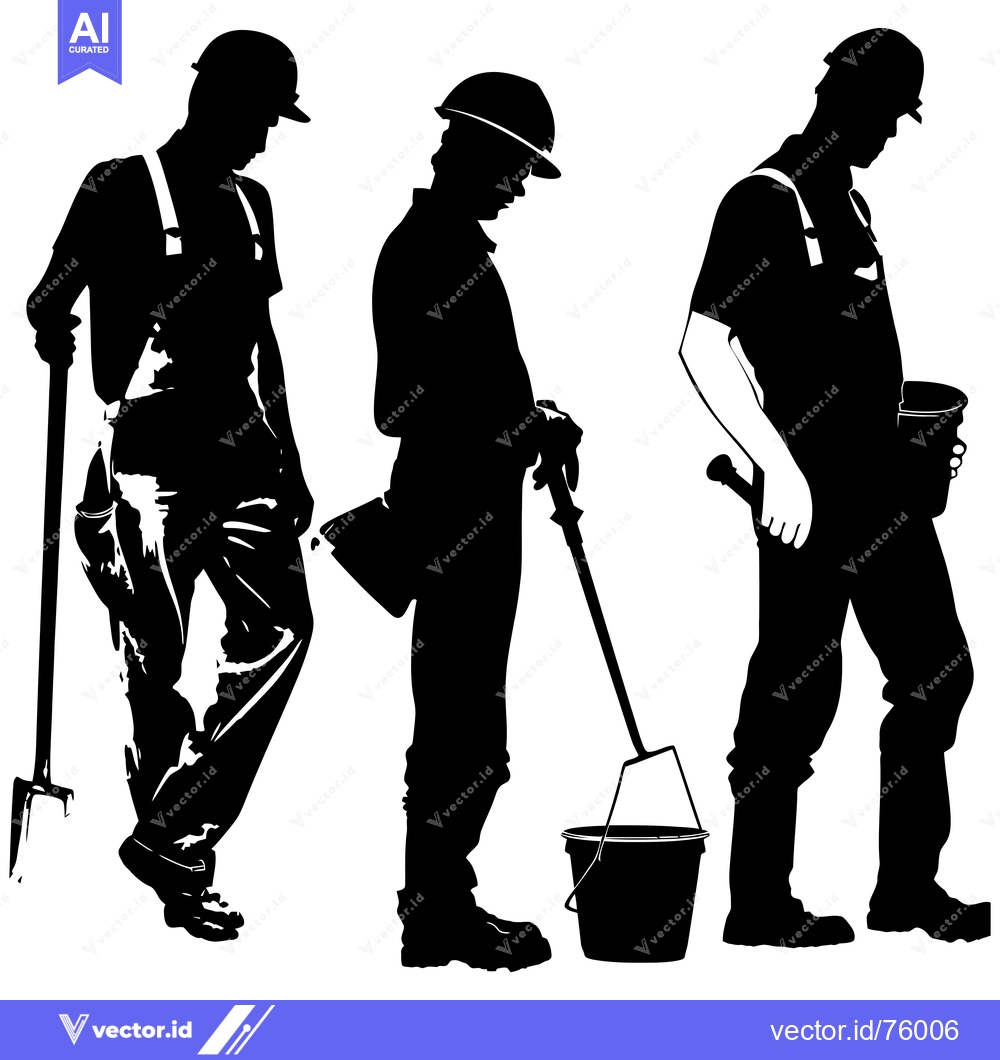 Premium Vector dari Three Construction Workers Silhouettes with Tools