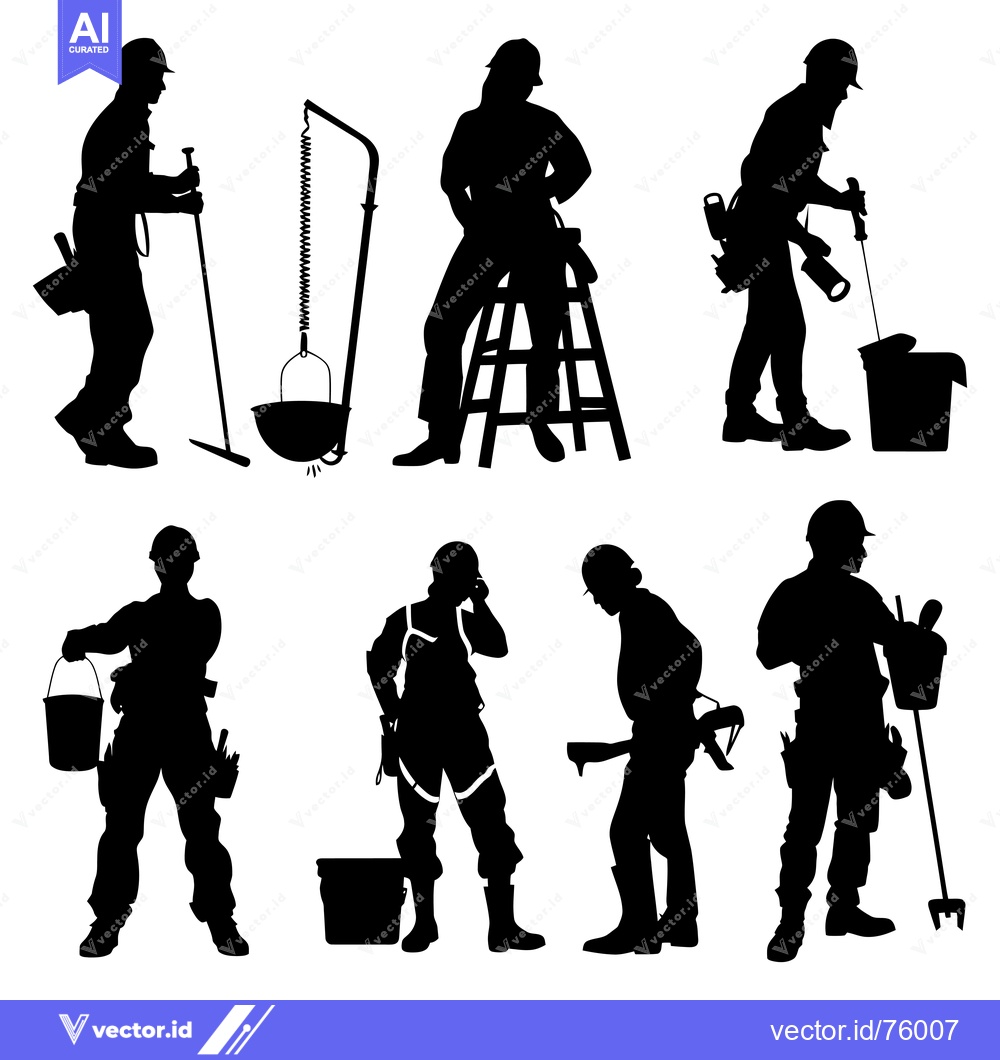 Premium Vector of Seven Silhouettes of Construction Workers in Various Poses