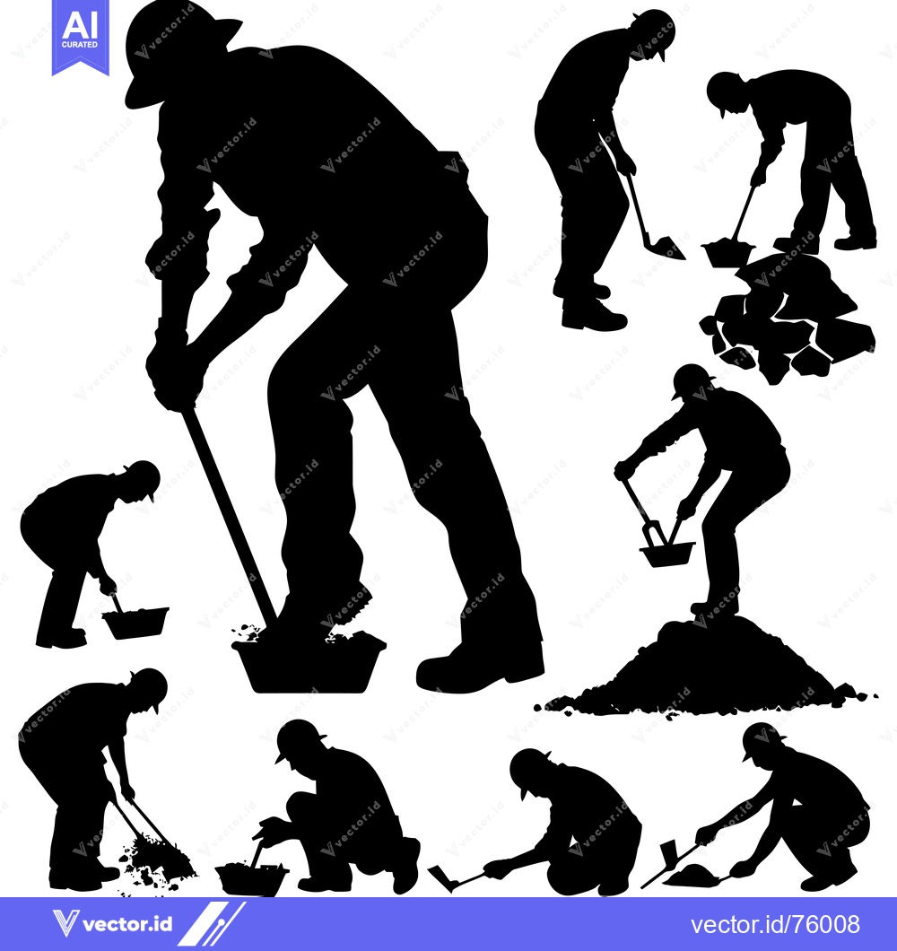 Premium Vector of Silhouettes of Workers Digging with Shovels and Pails