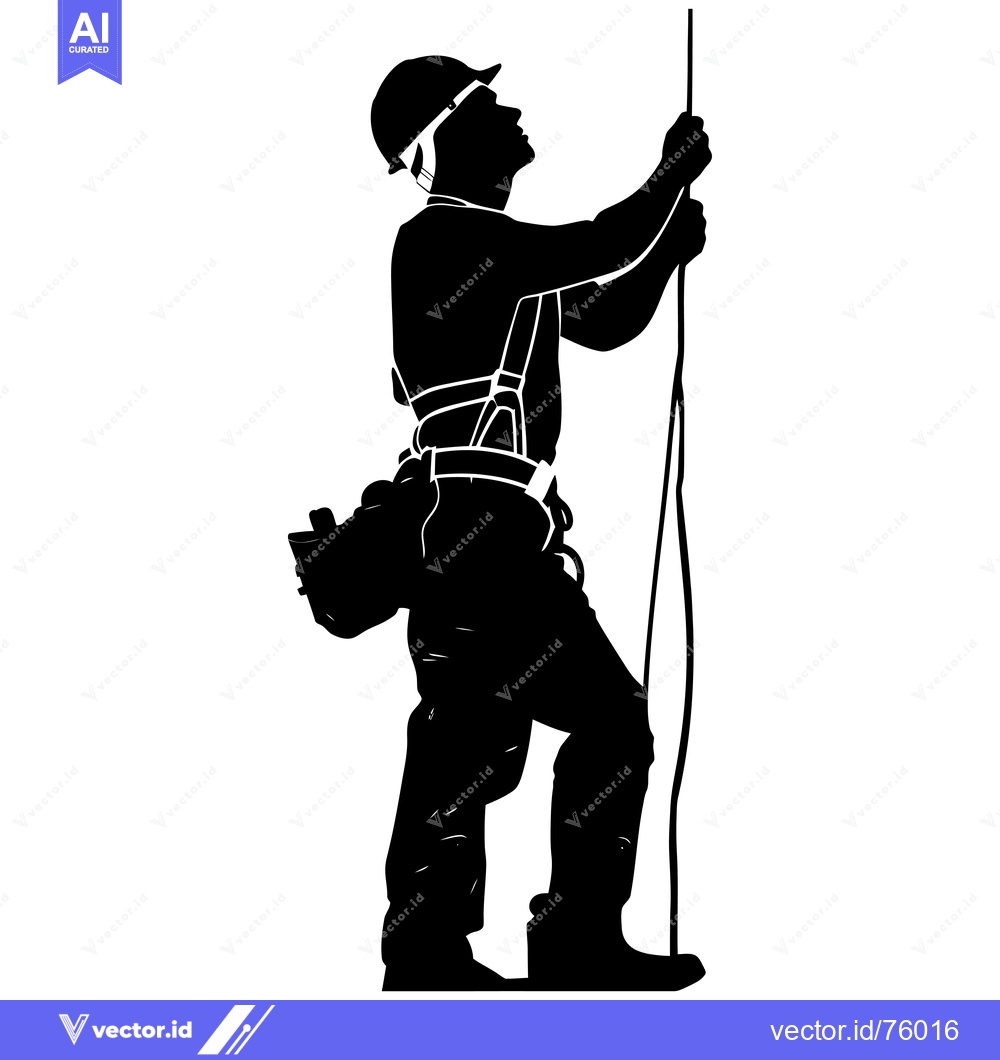 Premium Vector dari Silhouette of a construction worker climbing a vertical pole with a ha