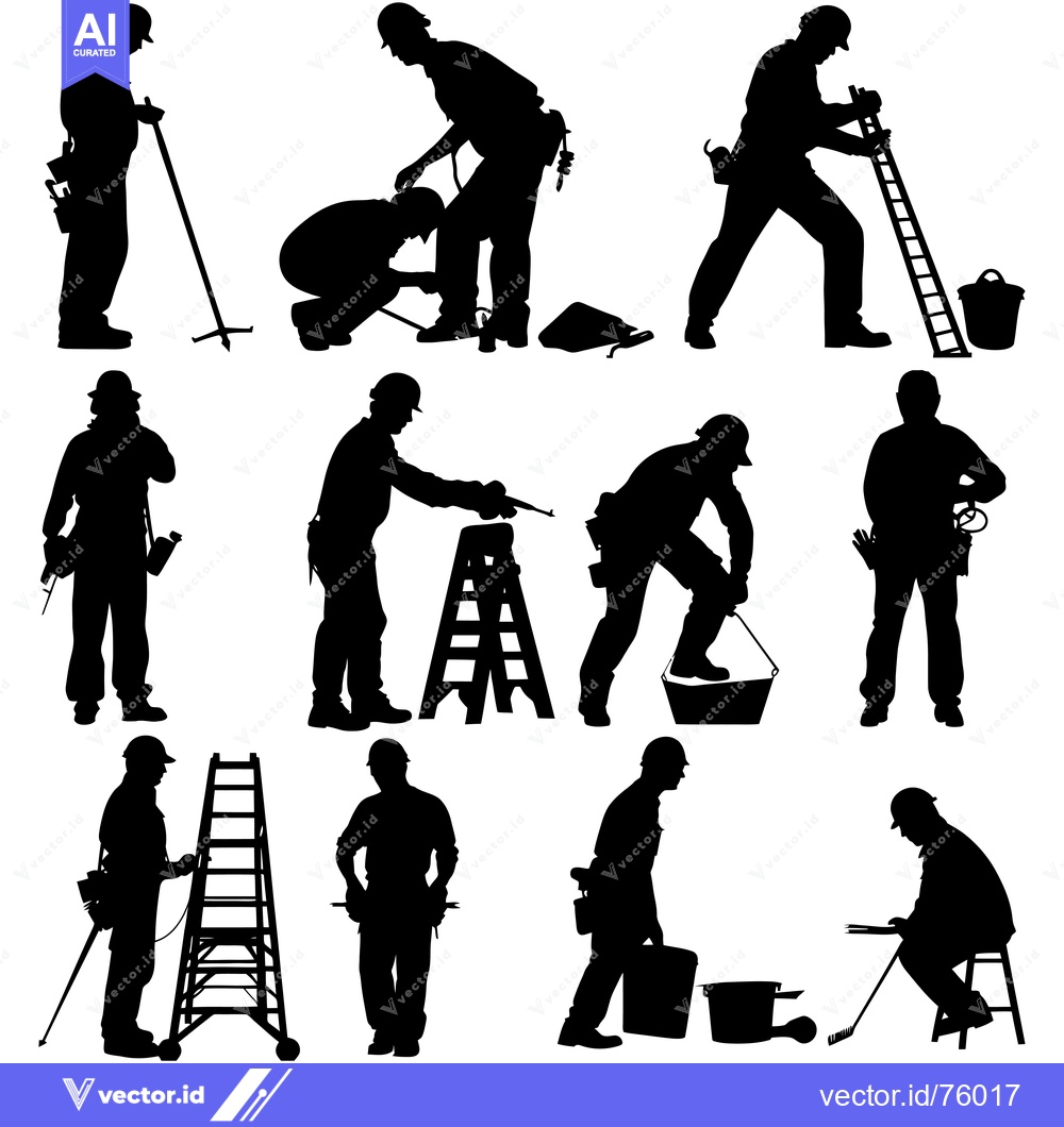 Premium Vector of Silhouettes of Construction Workers with Tools and Equipment
