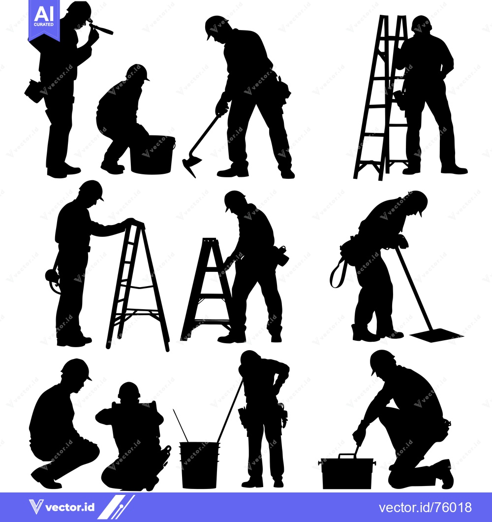 Premium Vector dari Silhouettes of Construction Workers in Various Poses