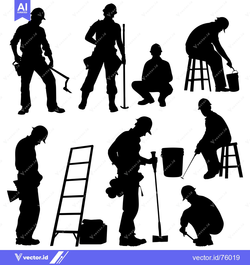 Premium Vector dari Silhouettes of Construction Workers in Various Work Poses