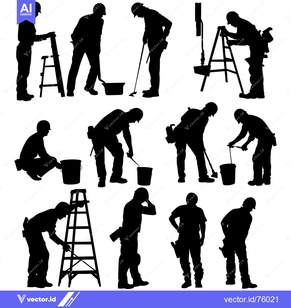 Premium Vector of Silhouettes of Construction Workers in Various Poses