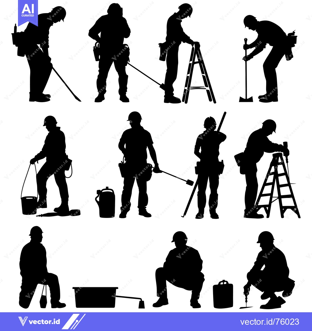 Premium Vector dari Silhouettes of Construction Workers Performing Various Tasks