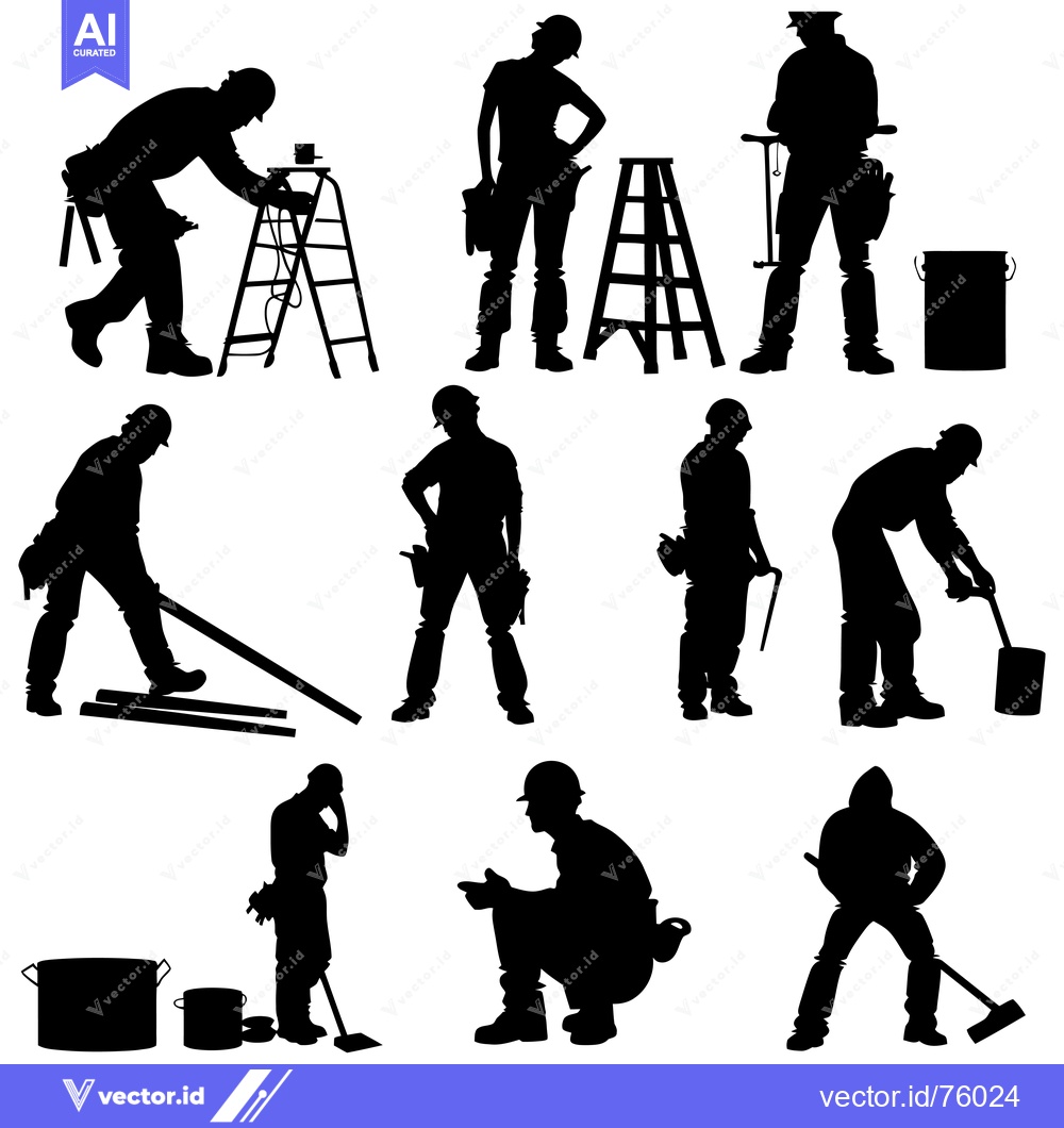 Premium Vector of Silhouettes of Construction Workers with Tools and Equipment