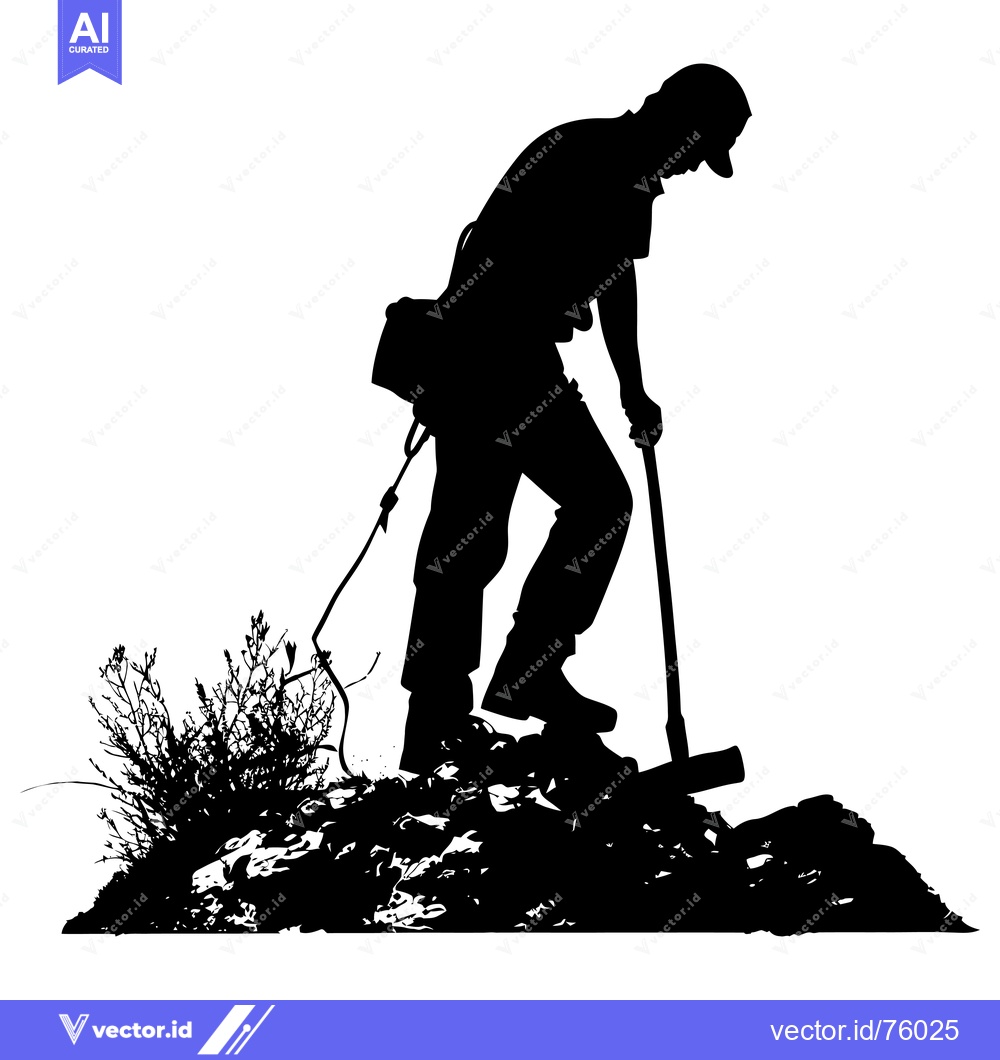 Premium Vector of Silhouette of a man with a pickaxe digging in a rocky landscape