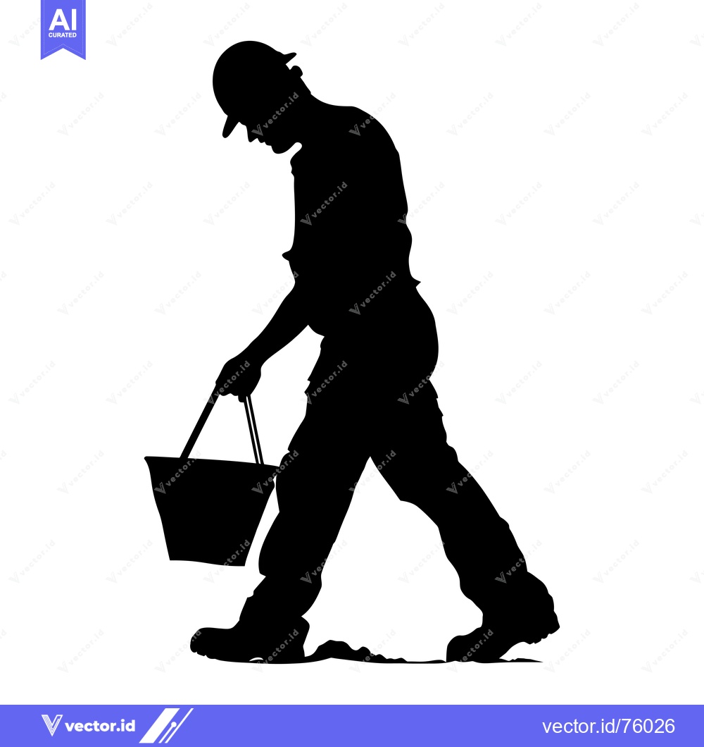 Premium Vector of Silhouette of a Construction Worker Carrying a Bucket
