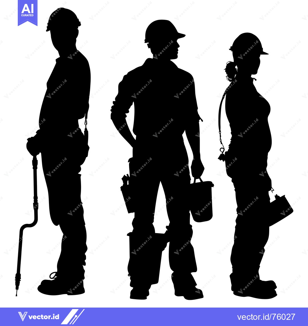 Premium Vector dari Three Silhouettes of Construction Workers in Hard Hats