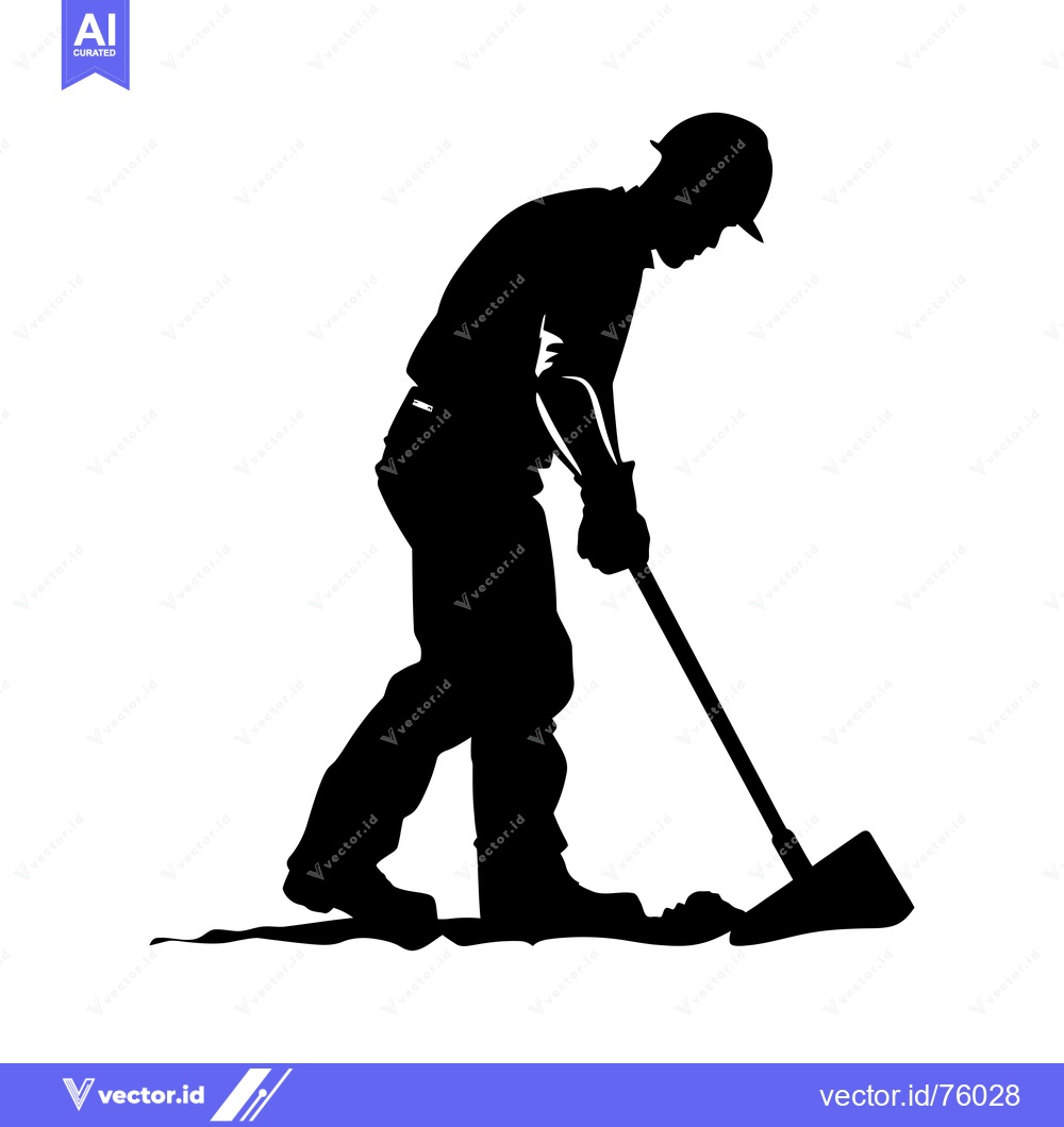 Premium Vector dari Silhouette of a Construction Worker Using a Shovel
