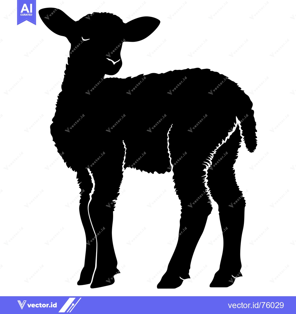 Premium Vector of Black and White Silhouette of a Lamb Standing