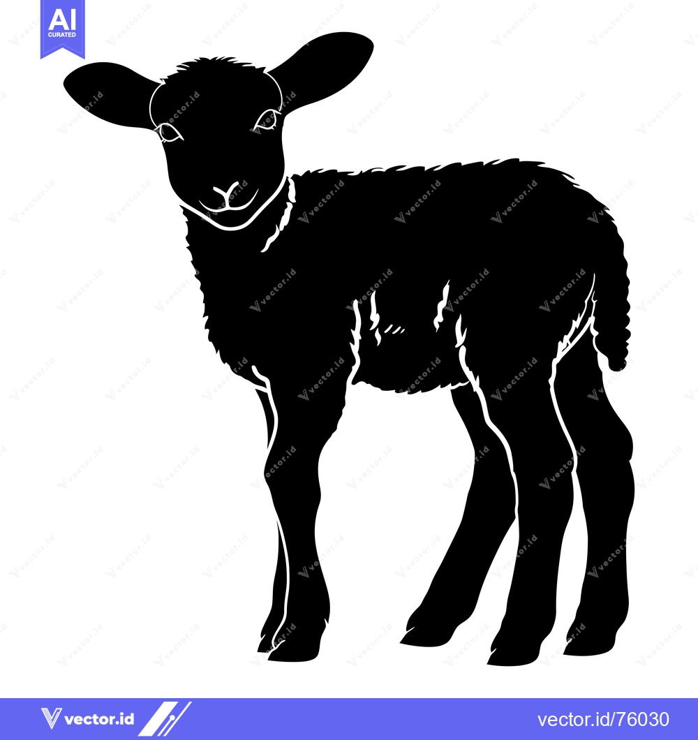 Premium Vector of Black and White Silhouette of a Standing Lamb