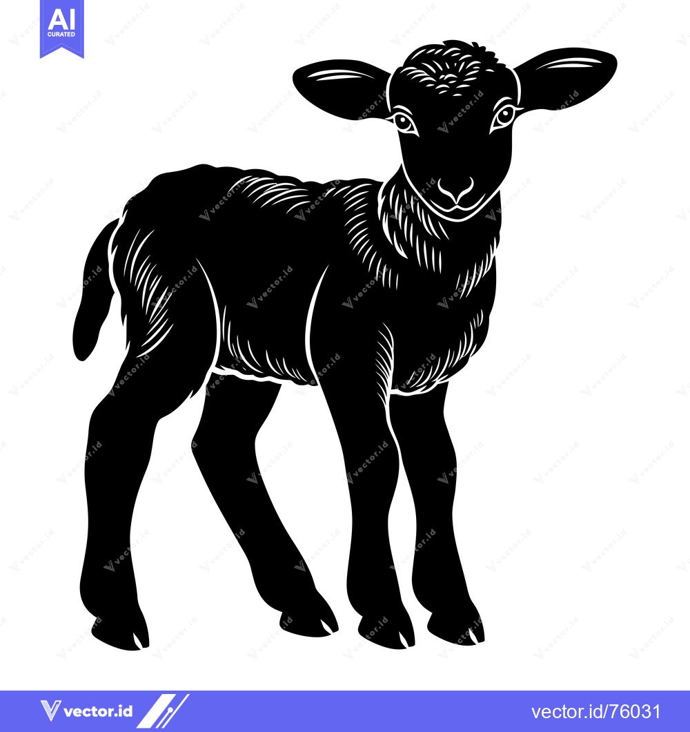 Premium Vector of Black and White Silhouette of a Young Lamb