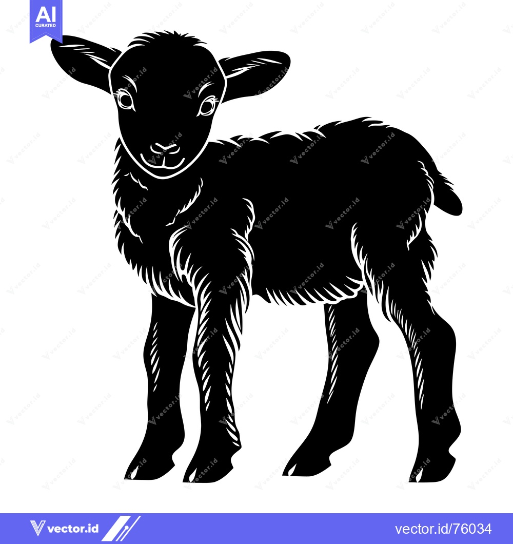 Premium Vector dari Black and White Silhouette of a Lamb Standing