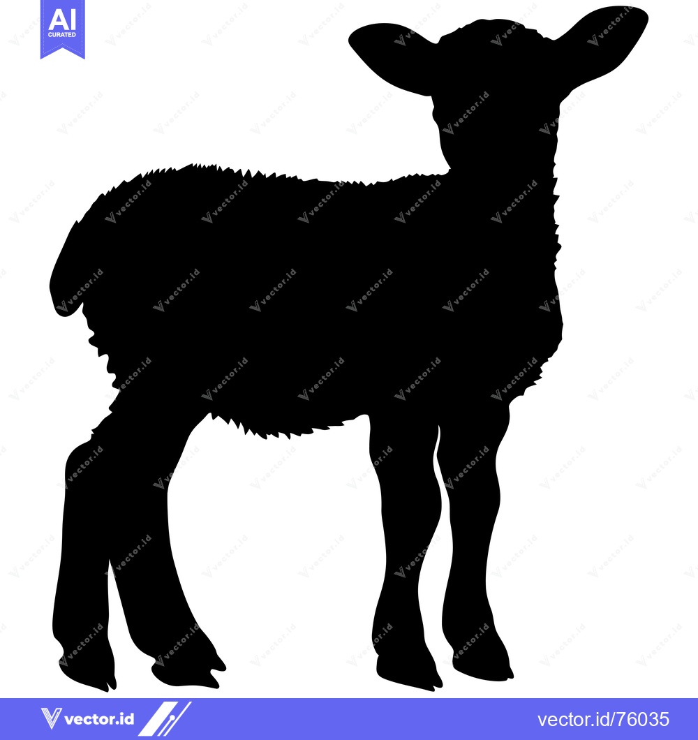 Premium Vector dari Black Silhouette of a Young Lamb Standing on a White Background