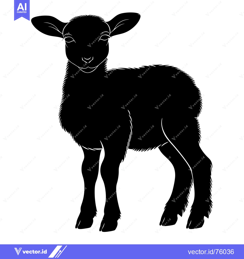 Premium Vector of Black and White Silhouette of a Standing Lamb