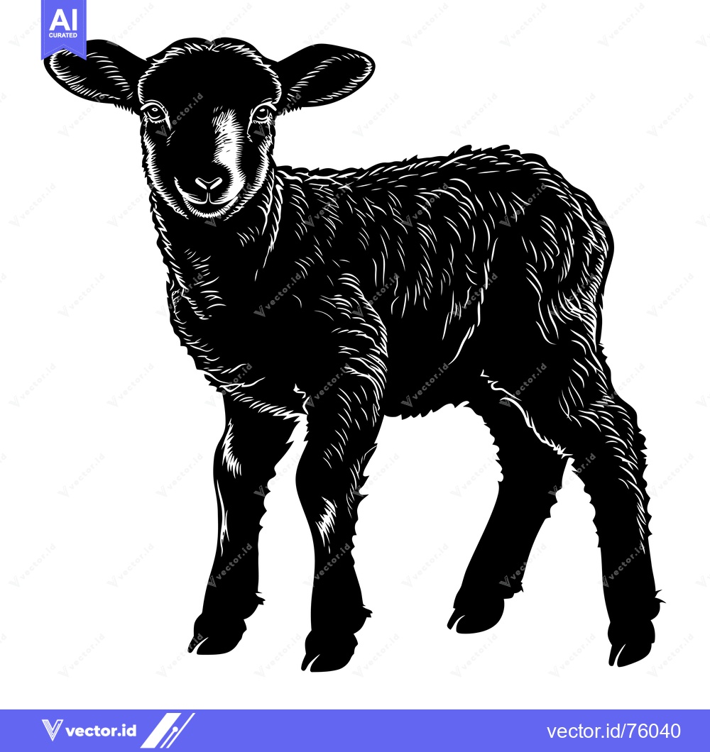 Premium Vector of Black and White Silhouette of a Lamb