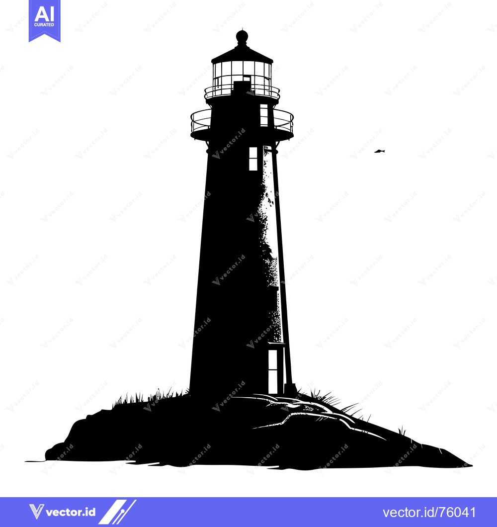 Premium Vector dari A Silhouette of a Lighthouse on a Rocky Shore