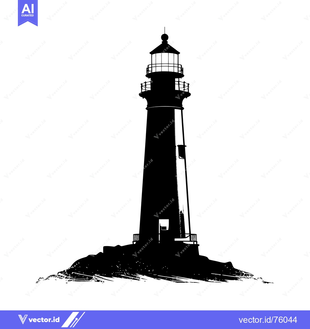 Premium Vector of Black and White Silhouette of a Lighthouse on a Cliff