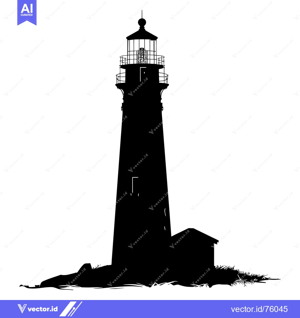 Premium Vector of Silhouette of a Lighthouse with a Small Building Beside it
