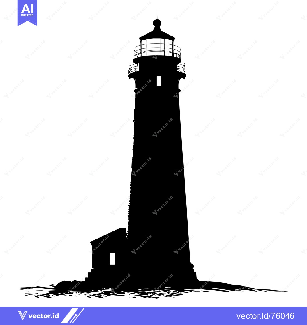Premium Vector dari Black and White Silhouette of a Lighthouse on a Rocky Shore