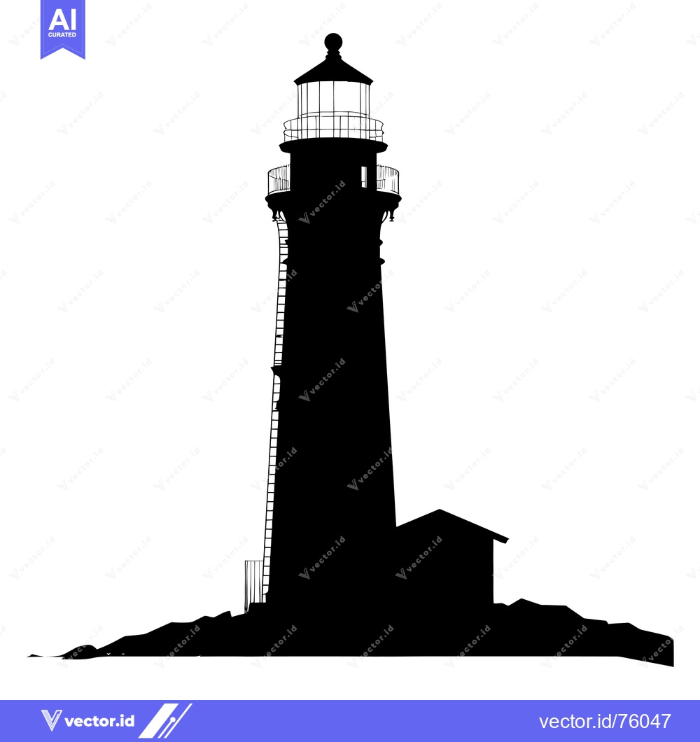 Premium Vector dari Black and White Silhouette of a Lighthouse on a Rocky Coast