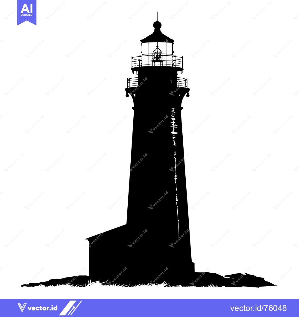 Premium Vector dari A Silhouette of a Lighthouse Standing Tall on a Rocky Shore