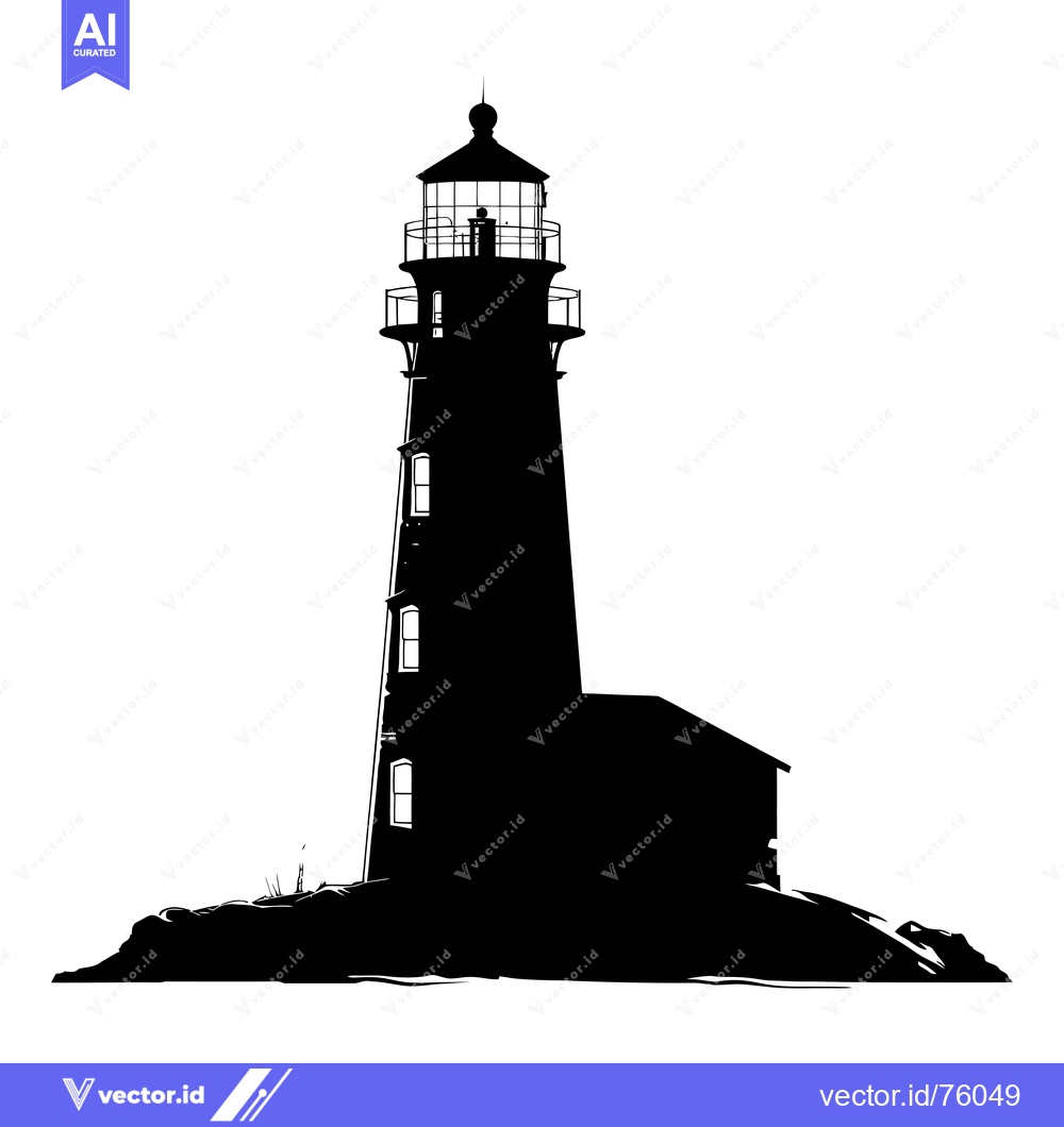 Premium Vector dari Black and White Silhouette of a Lighthouse on a Rocky Outcropping